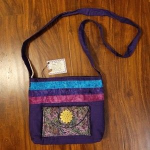 Babs Bag Sunflower Shoulder Bag Purple Blue Teal Cotton Handmade USA VTG
